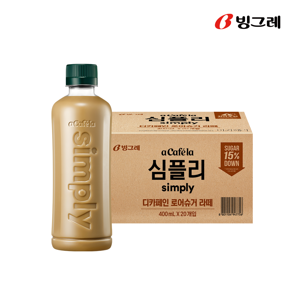 빙그레 아카페라 심플리 로어슈거 디카페인 라떼, 400ml, 20개 - 상세 이미지 2