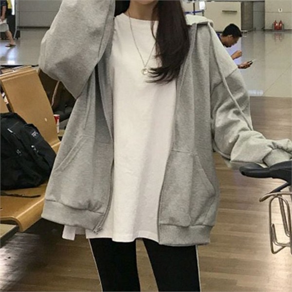 빅사이즈 여성 루즈핏 후드 2컬러 베이직 여성 무지 후드 티 - 상품 이미지