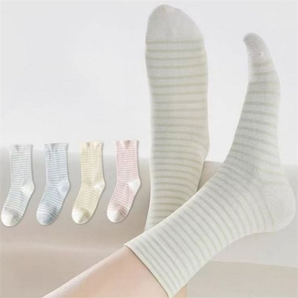 부드러운 여성 스트라이프 양말 5set 루즈핏 여성 중목 양말 파자마 - 상품 이미지