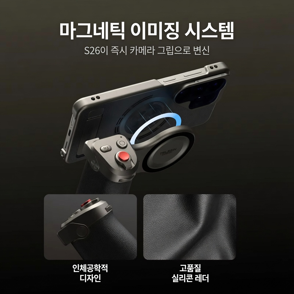 텔레신 갤럭시 S26 울트라 마그네틱 카메라 그립 3200mAh 촬영키트 ND16 필라이트 - 상세 이미지 3