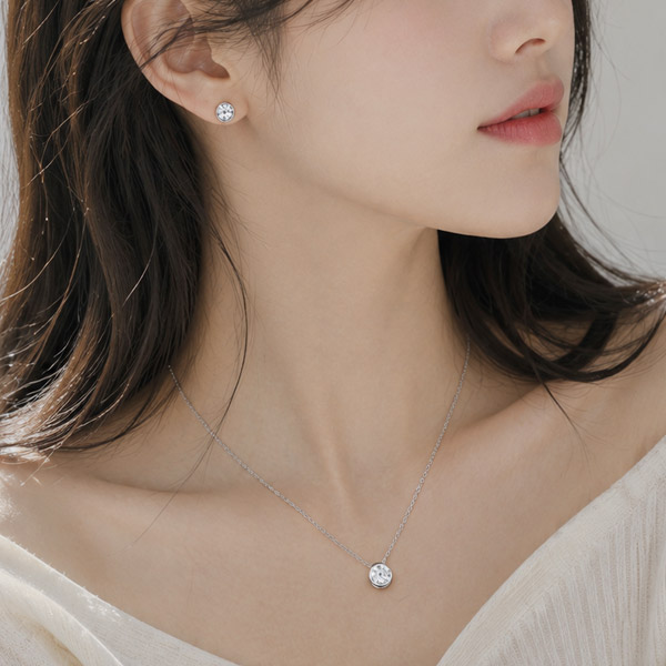 메종드쉬 모이사나이트 세트 귀걸이 목걸이 925실버 18kGF BMS021 베젤 1캐럿 - 상세 이미지 3