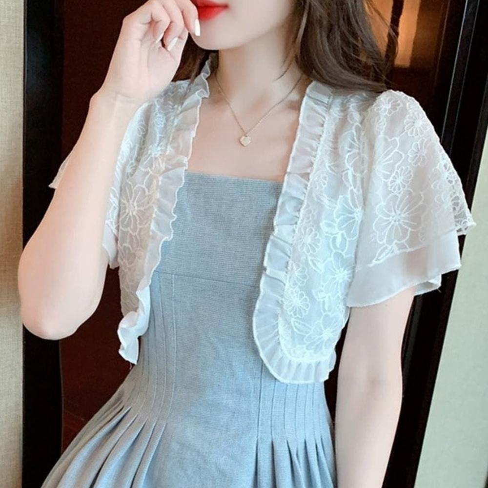 여성 여름레이스가디건 볼레로 여름시스루가디건 크롭 비치 - 상품 이미지