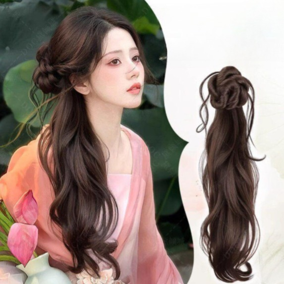 여성용 클립형 머리카락 일체형 볼륨업 가발 신중식 스타일 [더블 블루 대나무 헤어핀] - 상세 이미지 2