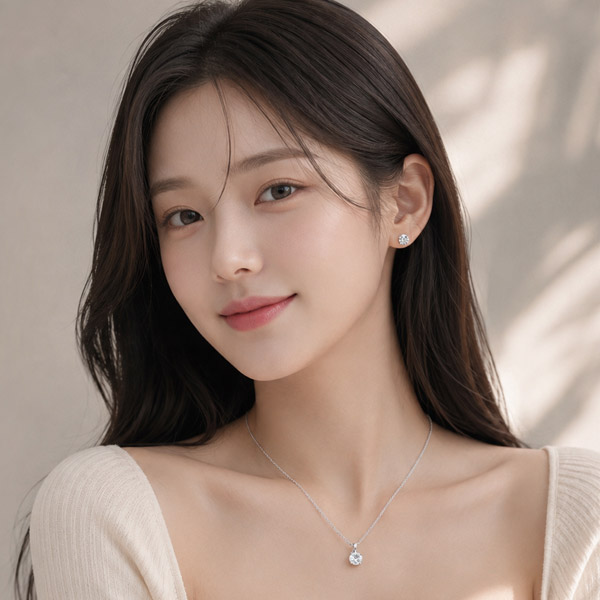 메종드쉬 모이사나이트 세트 귀걸이 목걸이 925실버 18kGF BMS014 4프롱 1캐럿 - 상세 이미지 4