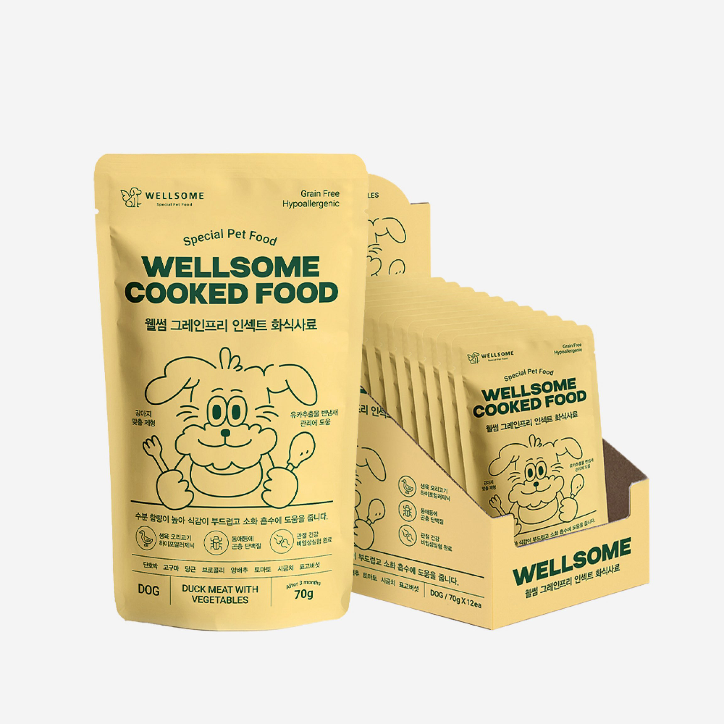 웰썸 강아지 인섹트 프로틴 화식사료 오리맛 전연령, 70g, 12개