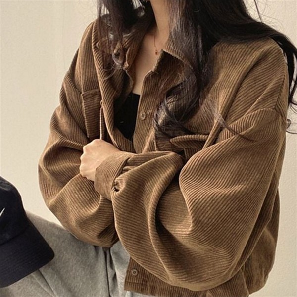 루즈핏 여성 크롭 코듀로이 자켓 데일리 여성 코듀로이 캐주얼 - 상품 이미지