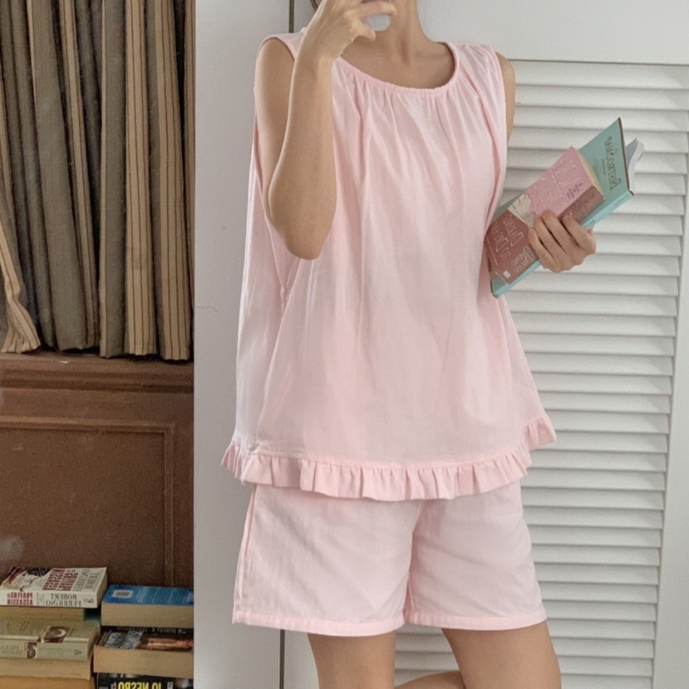 냉감 원피스잠옷 여름잠옷 나시 여성 순면 캡내장 반팔 파자마 상품 이미지