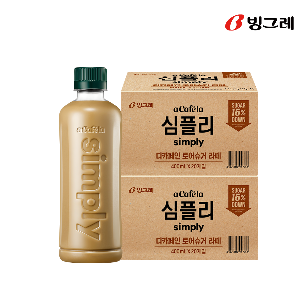 빙그레 아카페라 심플리 로어슈거 디카페인 라떼, 400ml, 40개 - 상품 이미지