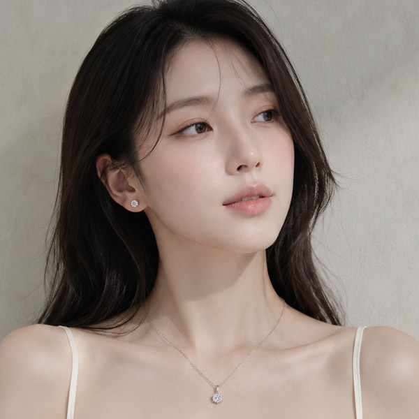 메종드쉬 모이사나이트 세트 귀걸이 목걸이 925실버 18kGF BMS015 6프롱 5부+1캐럿 - 상세 이미지 4