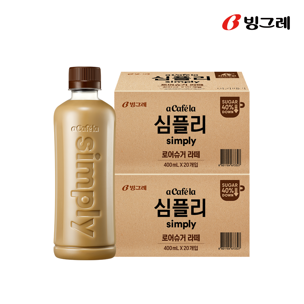 빙그레 아카페라 심플리 로어슈거 라떼, 400ml, 40개 - 상품 이미지