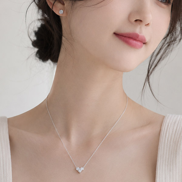 메종드쉬 모이사나이트 세트 귀걸이 목걸이 925실버 18kGF BMS011 하트 5부+1캐럿 - 상세 이미지 3
