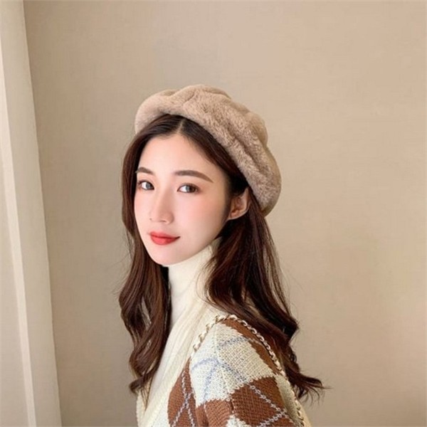 플리스 여성 베레모 따뜻한 여성 빵 모자 겨울 화가 보온 - 상품 이미지