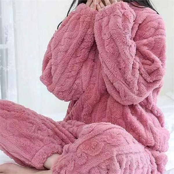부드러운 여성 수면 잠옷 꽈배기 극세사 수면 잠옷 라운지 겨울용 - 상품 이미지