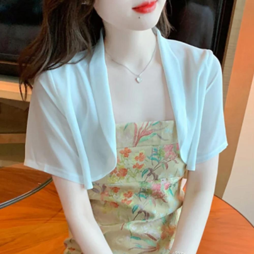 루즈핏 여름크롭가디건 여성 반팔크롭가디건 얇은 볼레로 - 상품 이미지