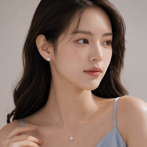메종드쉬 모이사나이트 세트 귀걸이 목걸이 925실버 18kGF BMS018 6프롱 1캐럿 - 상세 이미지 4