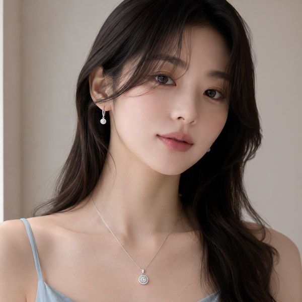 메종드쉬 모이사나이트 세트 귀걸이 목걸이 925실버 18kGF BMS023 헤일로 드롭 - 상세 이미지 4