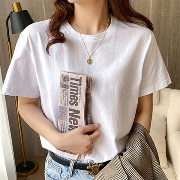 루즈핏 여성 반팔 티셔츠 레이어드 여성 면 티셔츠 데일리 베이직 - 상세 이미지 2
