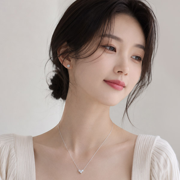 메종드쉬 모이사나이트 세트 귀걸이 목걸이 925실버 18kGF BMS011 하트 5부+1캐럿 - 상세 이미지 4