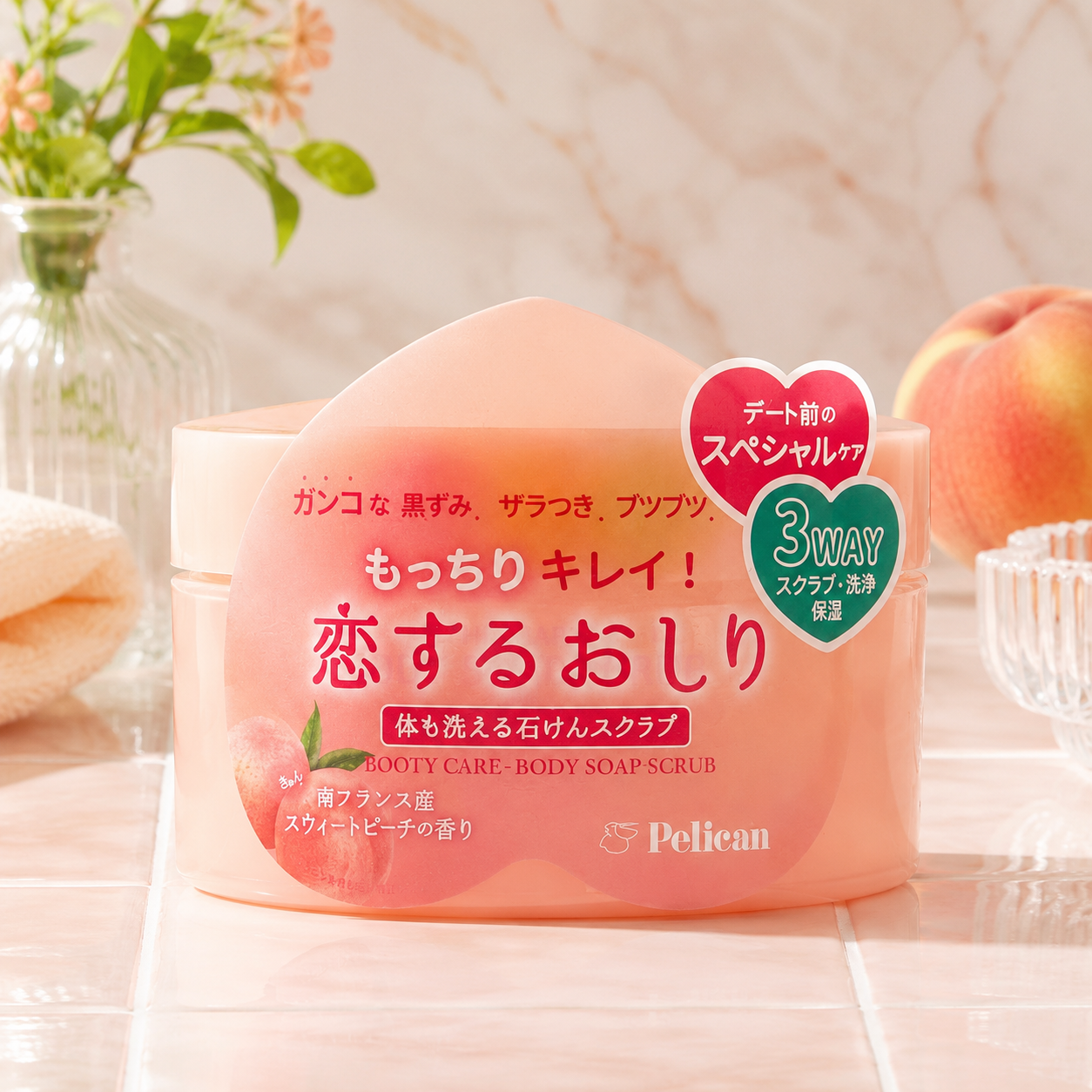 일본 펠리칸비누 코이스루오시리 엉덩이비누 복숭아향 바디스크럽 180g - 상품 이미지