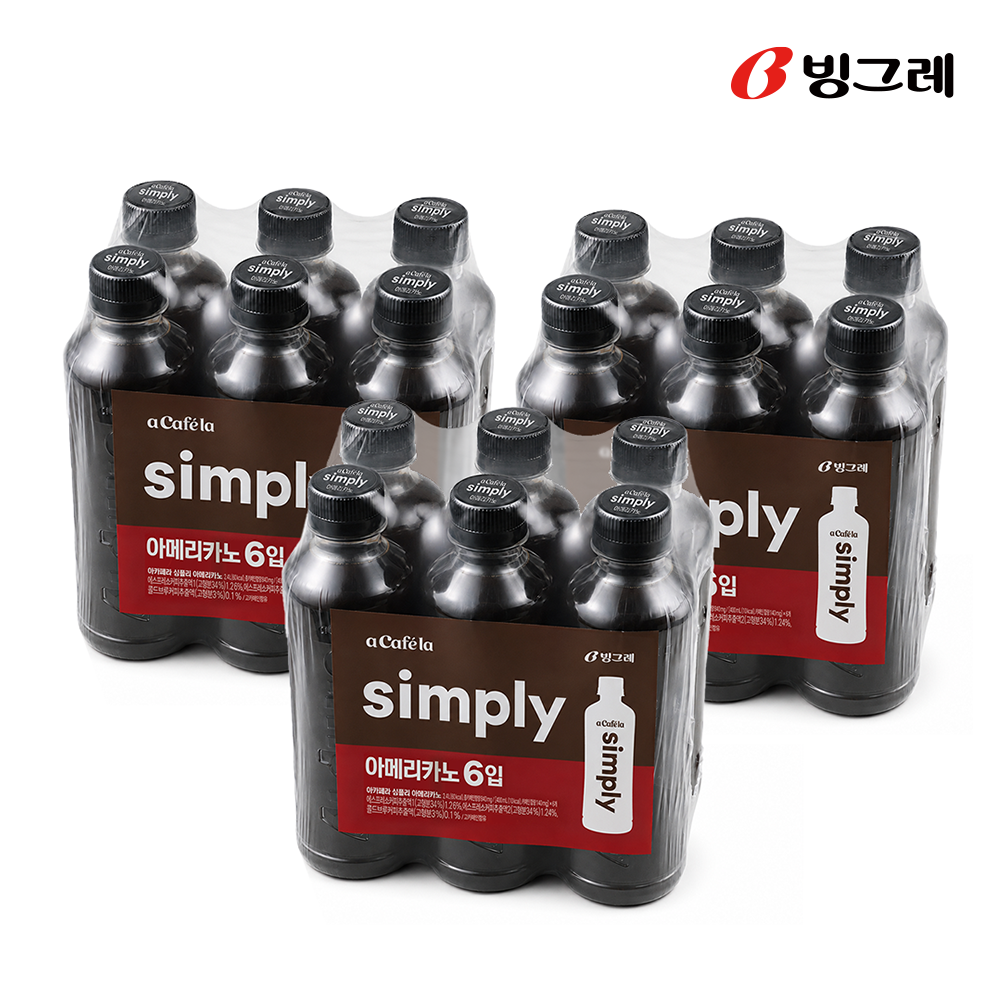 빙그레 아카페라 심플리 아메리카노, 400ml, 18개