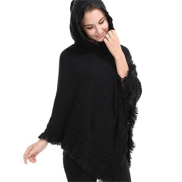 루즈핏 여성 후드 망토 데일리 여성 니트 코트 아우터 케이프 - 상품 이미지