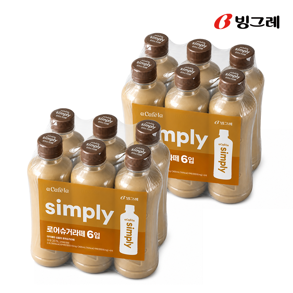 빙그레 아카페라 심플리 로어슈거 라떼, 400ml, 12개 - 상품 이미지