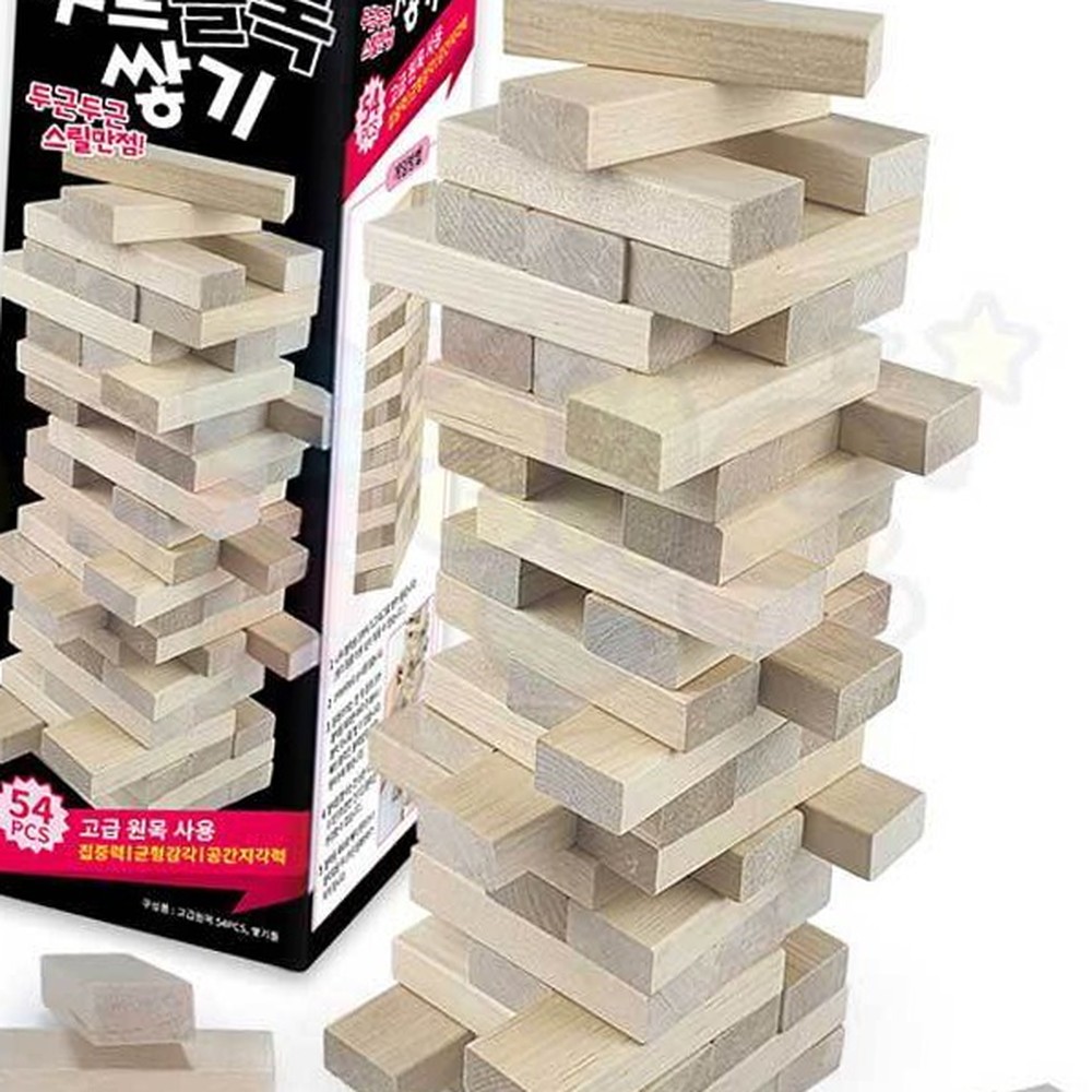 쌓기틀포함집중력향상젠가게임 고급원목균형잡기나무블록쌓기 부드러운마감우드블록게임 54pcs - 상품 이미지