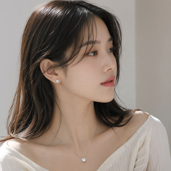 메종드쉬 모이사나이트 세트 귀걸이 목걸이 925실버 18kGF BMS021 베젤 1캐럿 - 상세 이미지 4