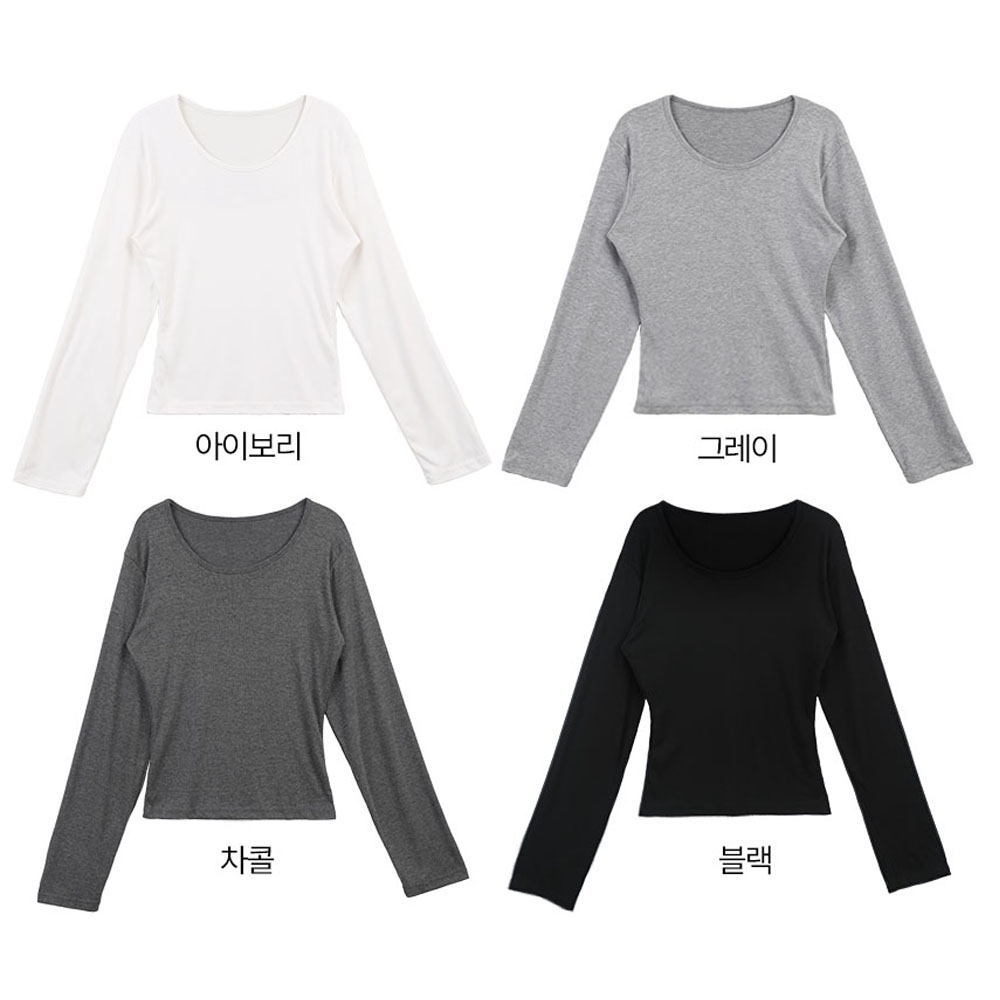 팔뚝커버 긴팔 모달티셔츠 세미크롭 유넥 흰티 - 상세 이미지 5