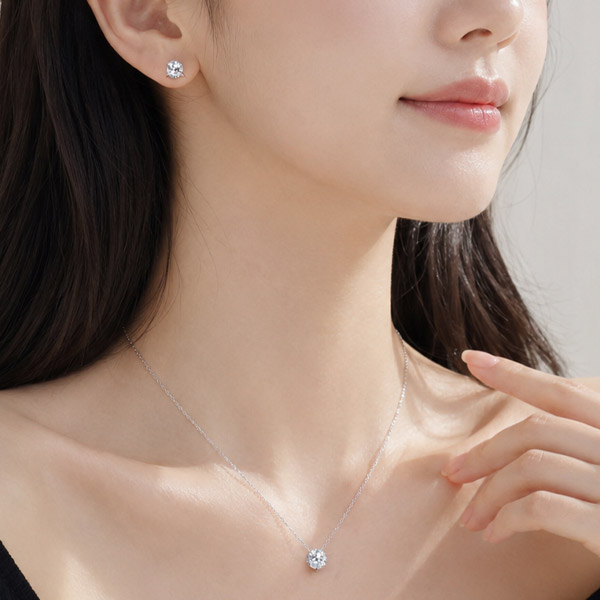 메종드쉬 모이사나이트 세트 귀걸이 목걸이 925실버 18kGF BMS017 6프롱 5부+1캐럿 - 상세 이미지 3