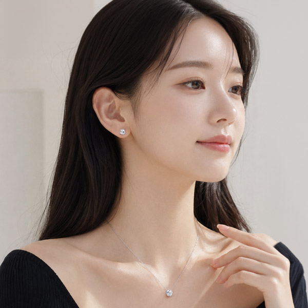 메종드쉬 모이사나이트 세트 귀걸이 목걸이 925실버 18kGF BMS017 6프롱 5부+1캐럿 - 상세 이미지 4