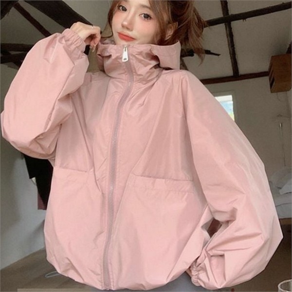 루즈핏 여성 바람막이 점퍼 데일리 여성 후드 점퍼 간절기 아우터 - 상품 이미지
