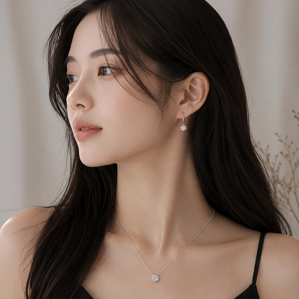 메종드쉬 모이사나이트 세트 귀걸이 목걸이 925실버 18kGF BMS020 6프롱 드롭 - 상세 이미지 4