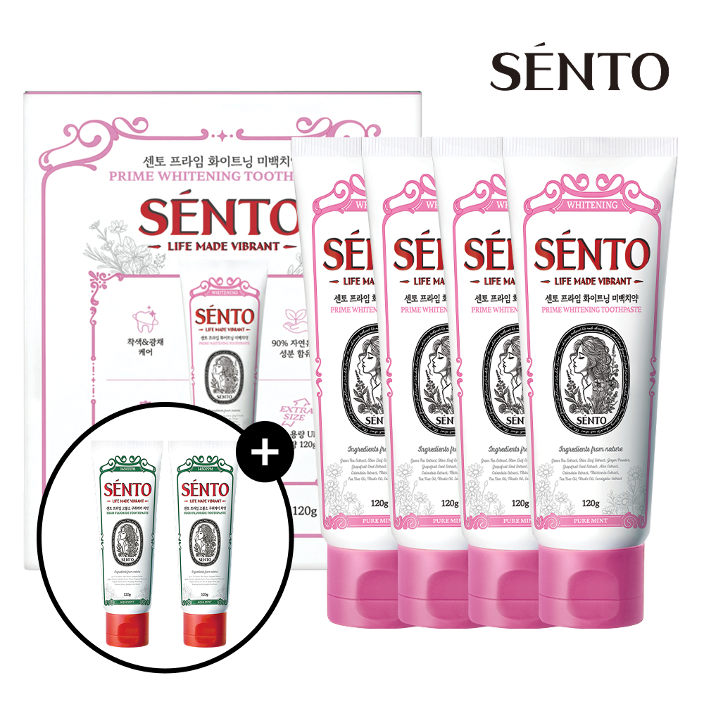 센토 고불소 구취케어 입냄새제거 치약 아쿠아민트향 120gx4개+치약2개증정 상품 이미지