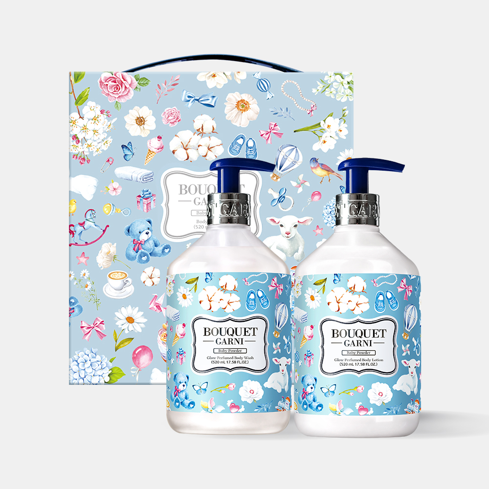 [1개] 부케가르니 퍼퓸 바디케어 2종 선물세트 (바디워시 520ml + 바디로션 520ml) 베이비파우더 향 - 상품 이미지