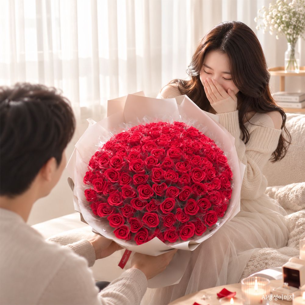 빨간 장미 비누꽃다발 돈꽃다발 프로포즈 결혼기념일 이벤트 100송이 - 상품 이미지