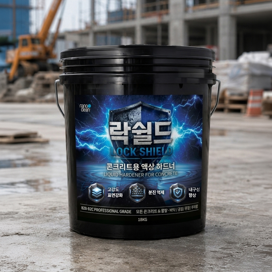 나노클린 락쉴드 액상하드너 18kg 콘크리트 강화제 발수제 분진방지 3-in-1 바닥시멘트 - 상품 이미지