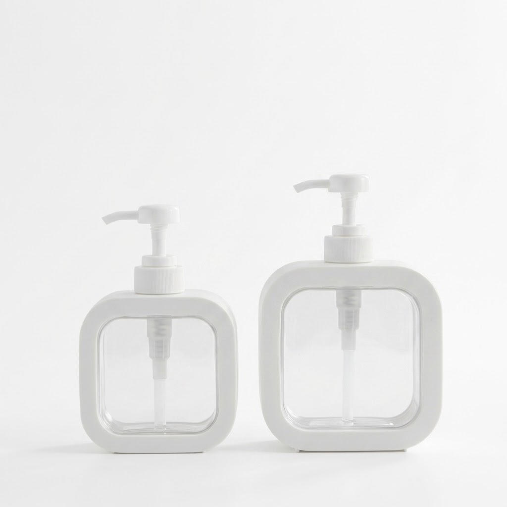 1+1 샴푸공병 500ml 리필 용기 디스펜서 사각 투명 화장실 주방 - 상품 이미지