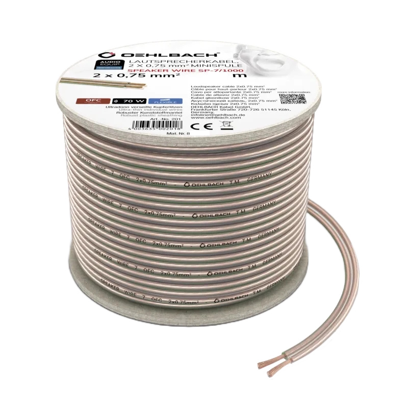 Oehlbach 오엘바흐 SPEAKER WIRE SP-7 스피커 케이블 2 x 0.75mm² 투명 30M 1롤 (D1C205) - 상품 이미지