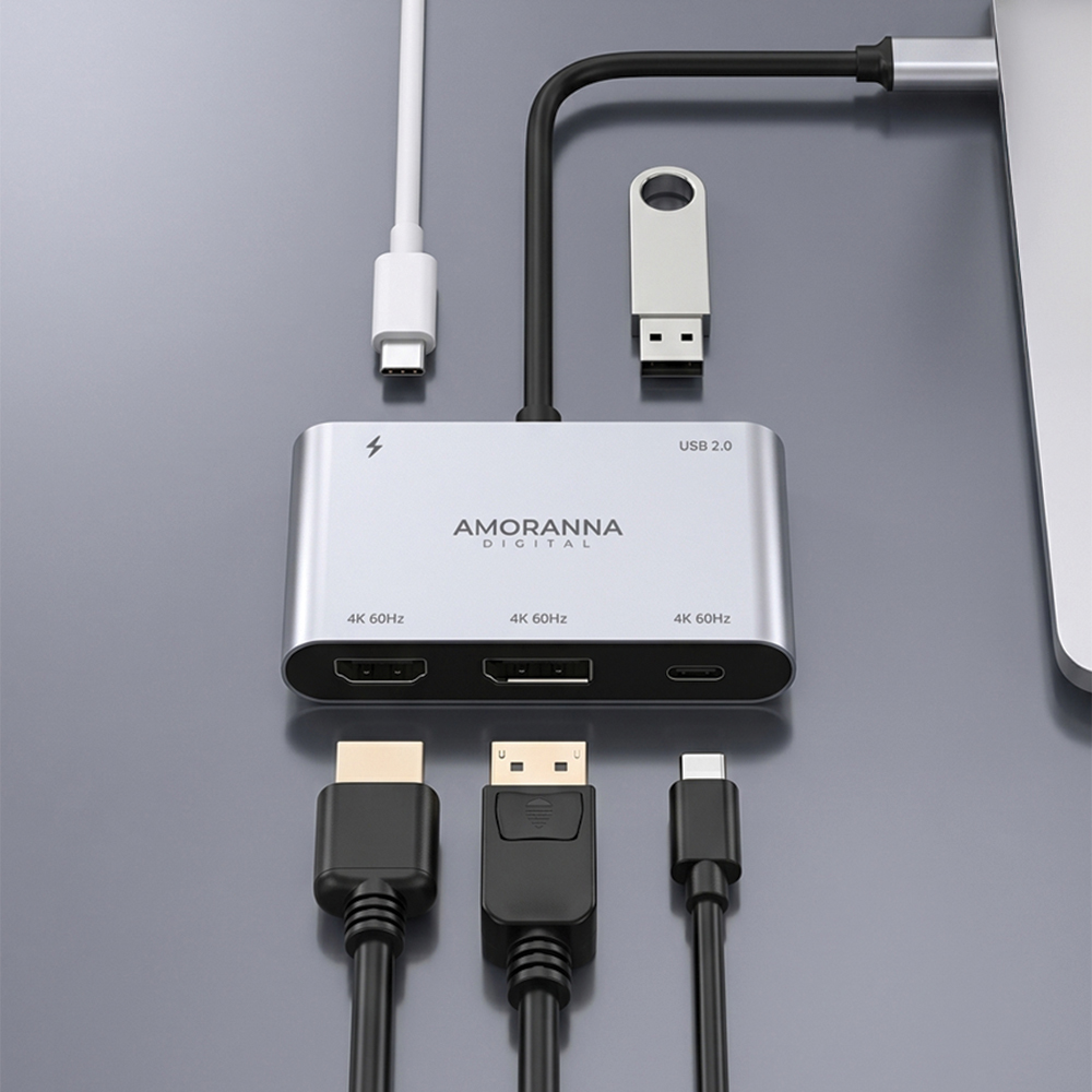 아모란나 C타입 HDMI DP USB C 젠더 분배기 노트북 화면 확장 5in1 MST - 상세 이미지 2