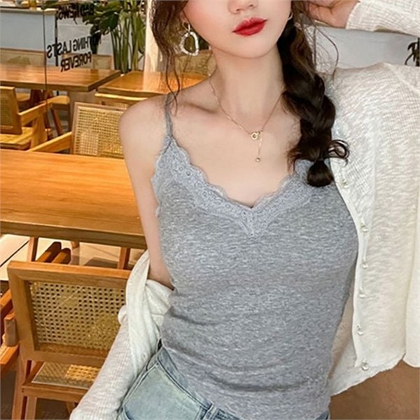 데일리 여성 레이스 나시 레이어드 여성 브이넥 나시 민소매 내장 - 상품 이미지