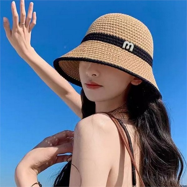 바캉스 여성 버킷 햇 비치 여성 밀짚 모자 벙거지 여름 - 상품 이미지