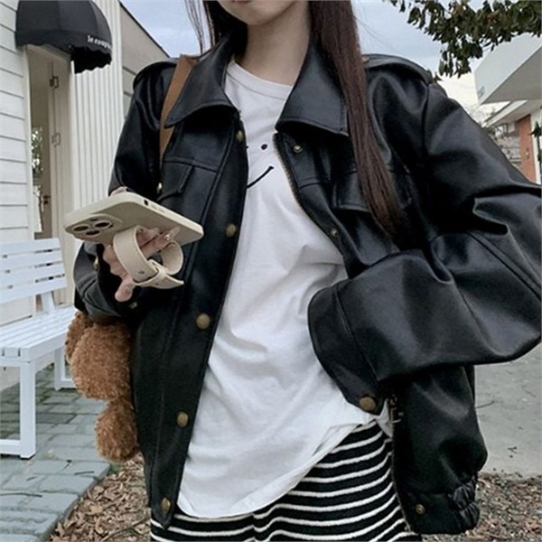 박시핏 여성 레더 점퍼 아방가르드 여성 캐주얼 점퍼 데일리 가을 - 상품 이미지