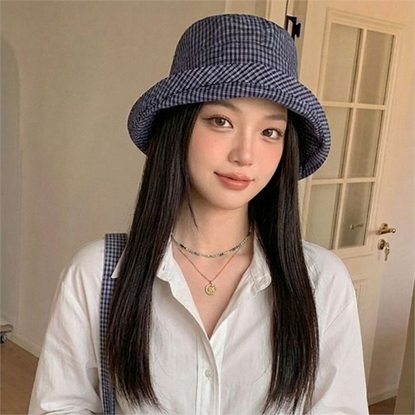 와이드챙 여성 버킷 햇 모자 데일리 여성 벙거지 모자 체크 - 상세 이미지 2