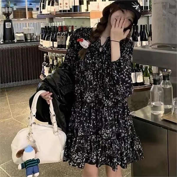 플라워 여성 캉캉 원피스 루즈핏 여성 원피스 쉬폰 여름 가을 - 상세 이미지 2