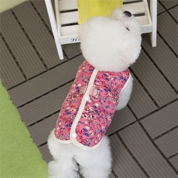 두꺼운 강아지 기모 조끼 보온 강아지 꽃무늬 조끼 고양이 겨울 - 상품 이미지