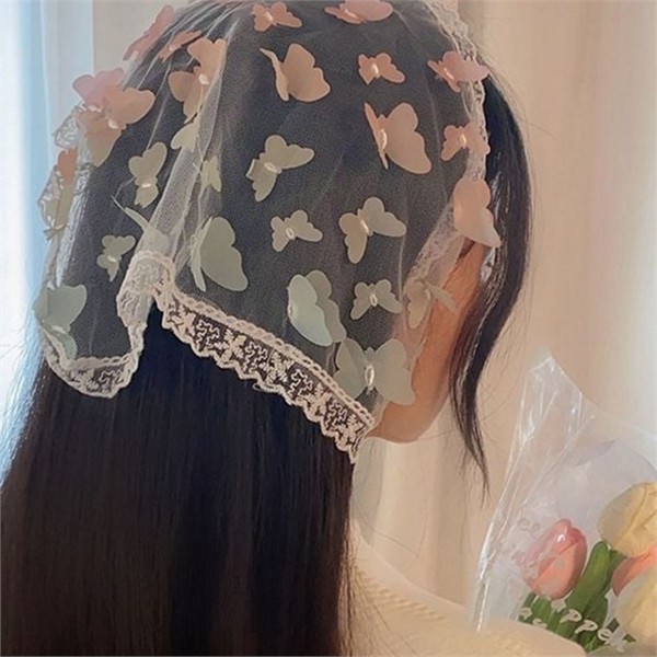 리본 여성 머리 스카프 망사 여성 나비 스카프 데일리 여름 - 상품 이미지