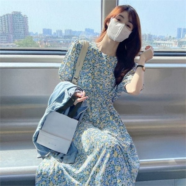데일리 여성 플라워 원피스 바캉스 여성 반팔 원피스 쉬폰 여름 - 상세 이미지 2