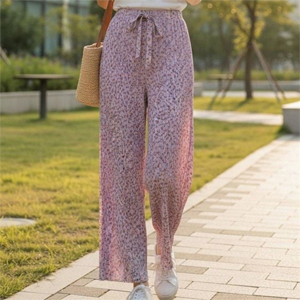 데일리 여성 밴딩 와이드 팬츠 꽃무늬 여성 플라워 밴딩 - 상품 이미지