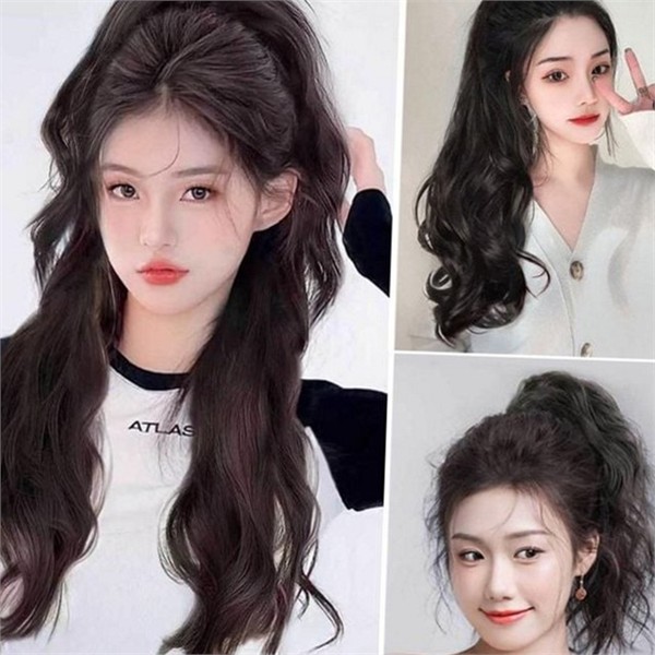 붙임머리 여성 포니테일 가발 곱슬머리 여성 웨이브 가발 반묶음 피스 - 상품 이미지